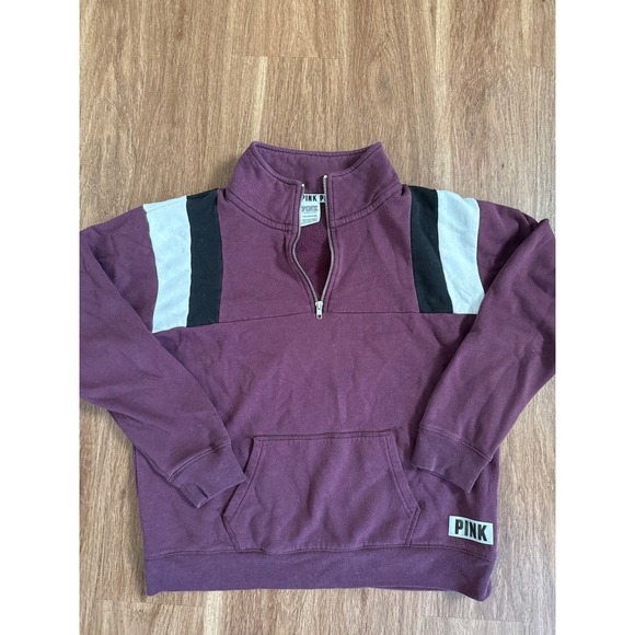 PINK Victoria's Secret Tops - PINK Victoria's Secret Quarter Zip Pullover Burgundy Colorblock S some washware